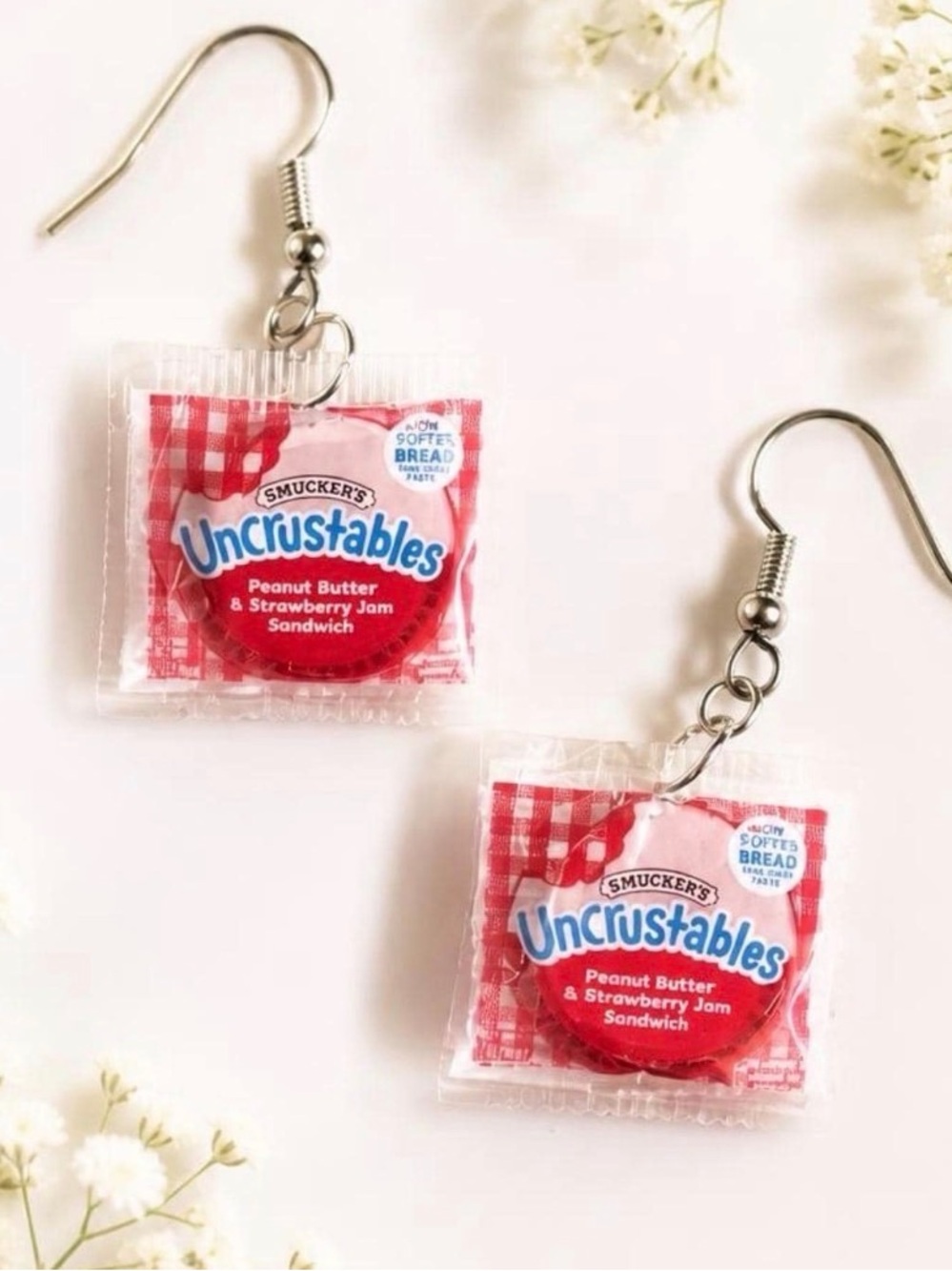 -Inspired Kids Earrings - Pink Novelty Snack Design